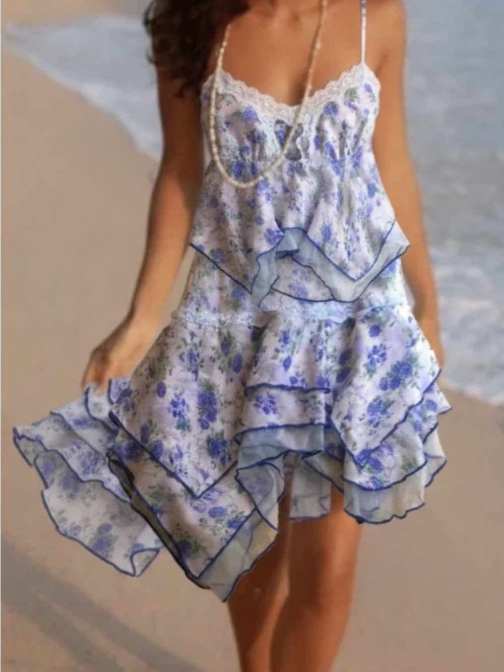NWOT Summer Floral Ruffle Cami Top Layered Skirt Two Piece Set Vacation Medium
